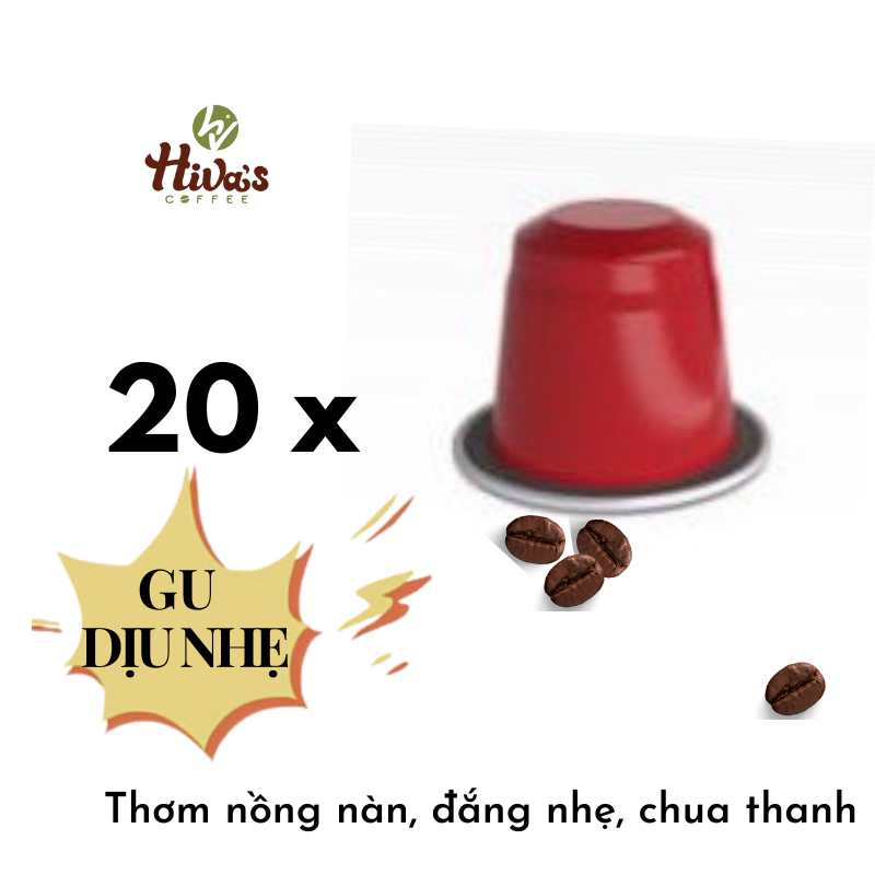 Cà phê viên nén Nespresso chính hãng HIVA'S COFFEE, túi zip 20 viên nhựa GU NHẸ - Nguyên chất, Thơm nồng nàn, Chua thanh, đắng nhẹ, hậu ngọt tự nhiên - Dòng TIẾT KIỆM. Giá TỐT tại xưởng