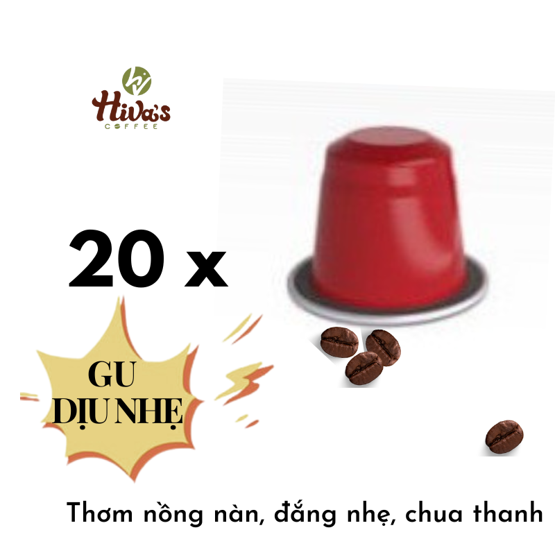 [Tiết kiệm] Cà phê viên nén Nespresso chính hãng HIVA'S COFFEE, túi zip 20 viên nhựa GU NHẸ - Nguyên chất, Thơm nồng nàn, Chua thanh, đắng nhẹ, hậu ngọt tự nhiên - Dòng TIẾT KIỆM. Giá TỐT tại xưởng