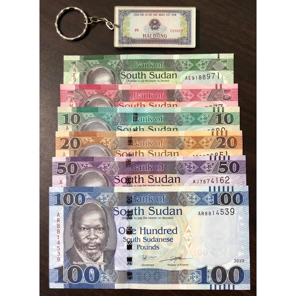 Bộ tiền cổ thế giới Nam Sudan 6 tờ (kèm móc chìa khóa hình tiền xưa lạ mắt)