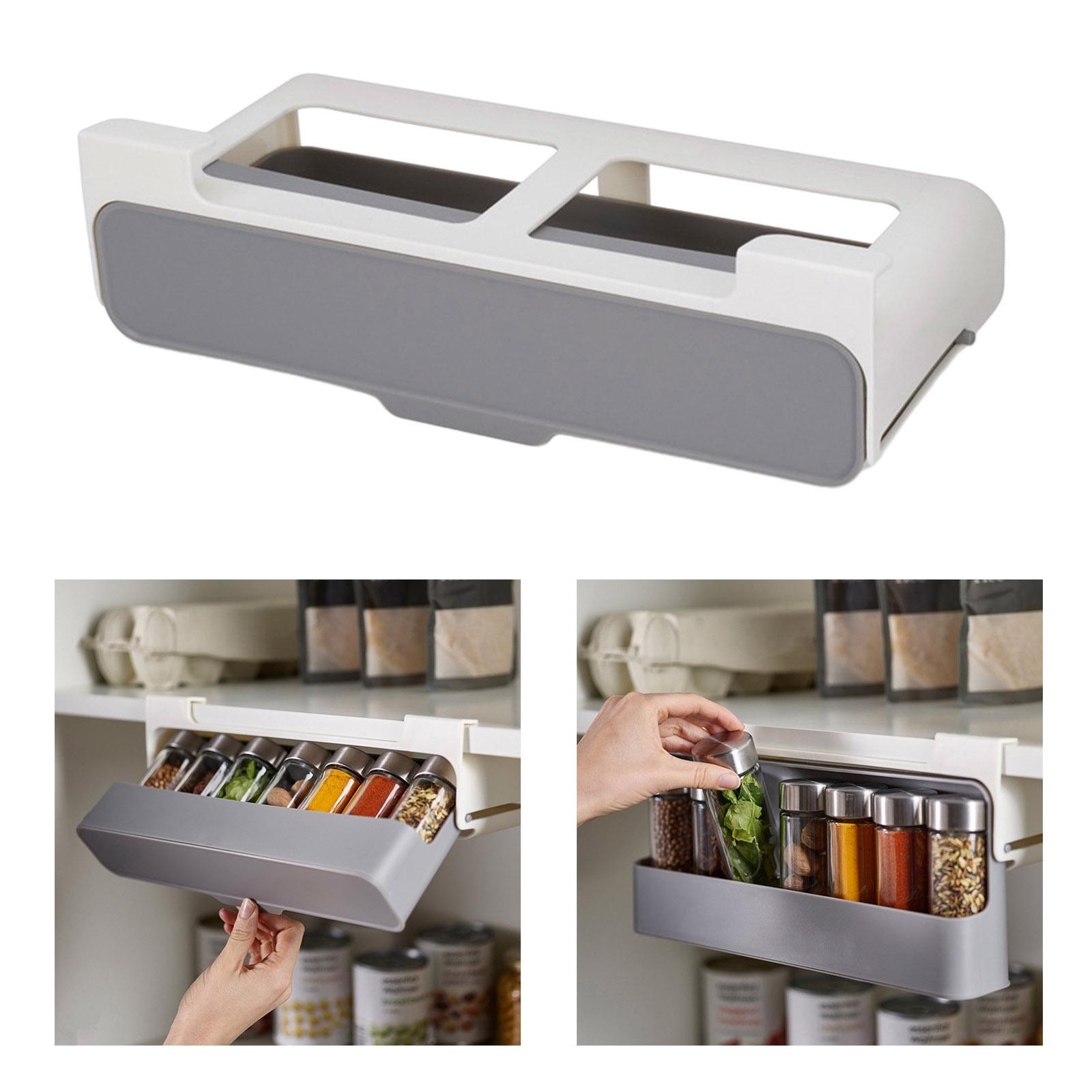 Wall-mounted Under-Shelf Spice Organizer Spice Bottle Storage Rack Kitchen