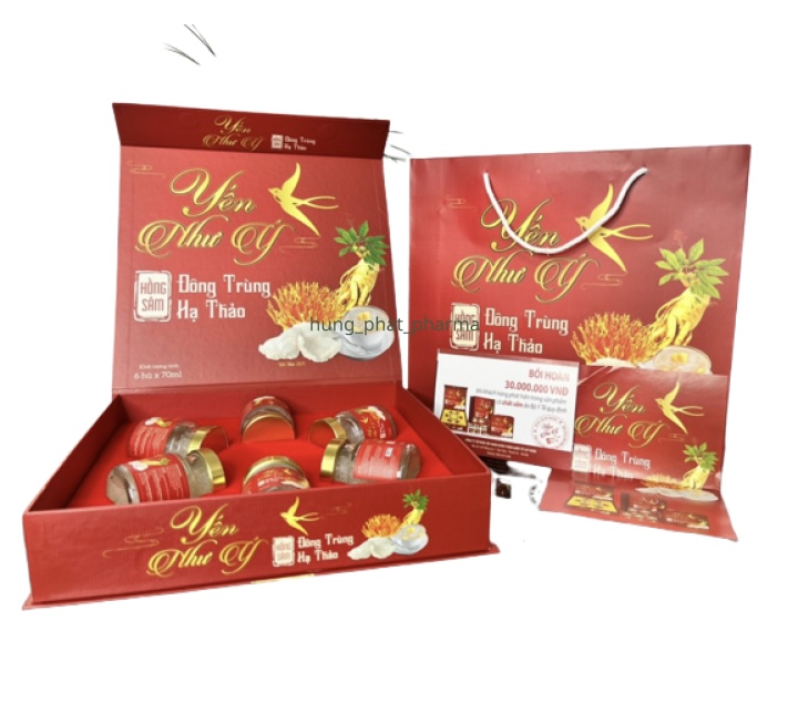 Yến sào Như Ý Hồng sâm - Đông trùng hạ thảo giúp nâng cao sức đề kháng, phục hồi sức khỏe, bổ sung dinh dưỡng, hộp 6 hũ