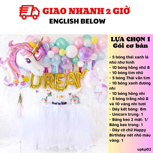 Set bong bóng sinh nhật kỳ lân - Unicorn theme balloon upkp02
