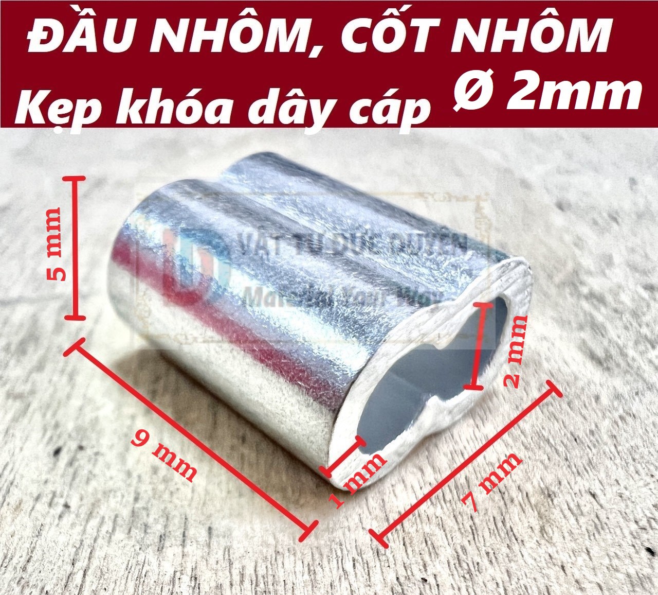 Cốt nhôm đầu nhôm khóa dây cáp [ Ø 2mm ]