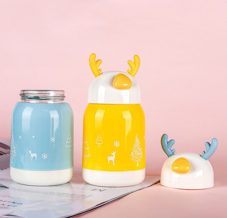 Bình Nước Tai Hươu Lõi Thuỷ Tinh Bọc Nhựa 380Ml Tiện Lợi