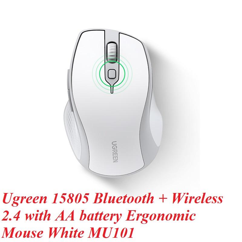 Ugreen UG15805MU101TK 4000DPI Bluetooth 6 nút điều chỉnh kiểu dáng Công thái học Màu Trắng Chuột không dây + BT Không kèm Pin AA - HÀNG CHÍNH HÃNG