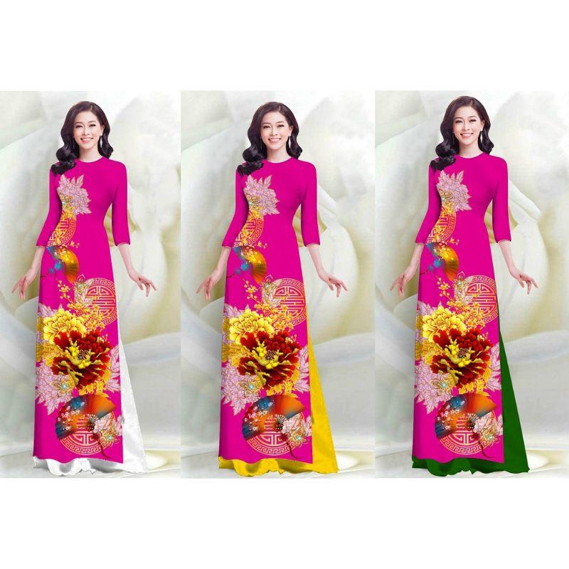 SÉT ÁO DÀI LỤA HỌA TIẾT HOA MẪU ĐƠN 4D VN