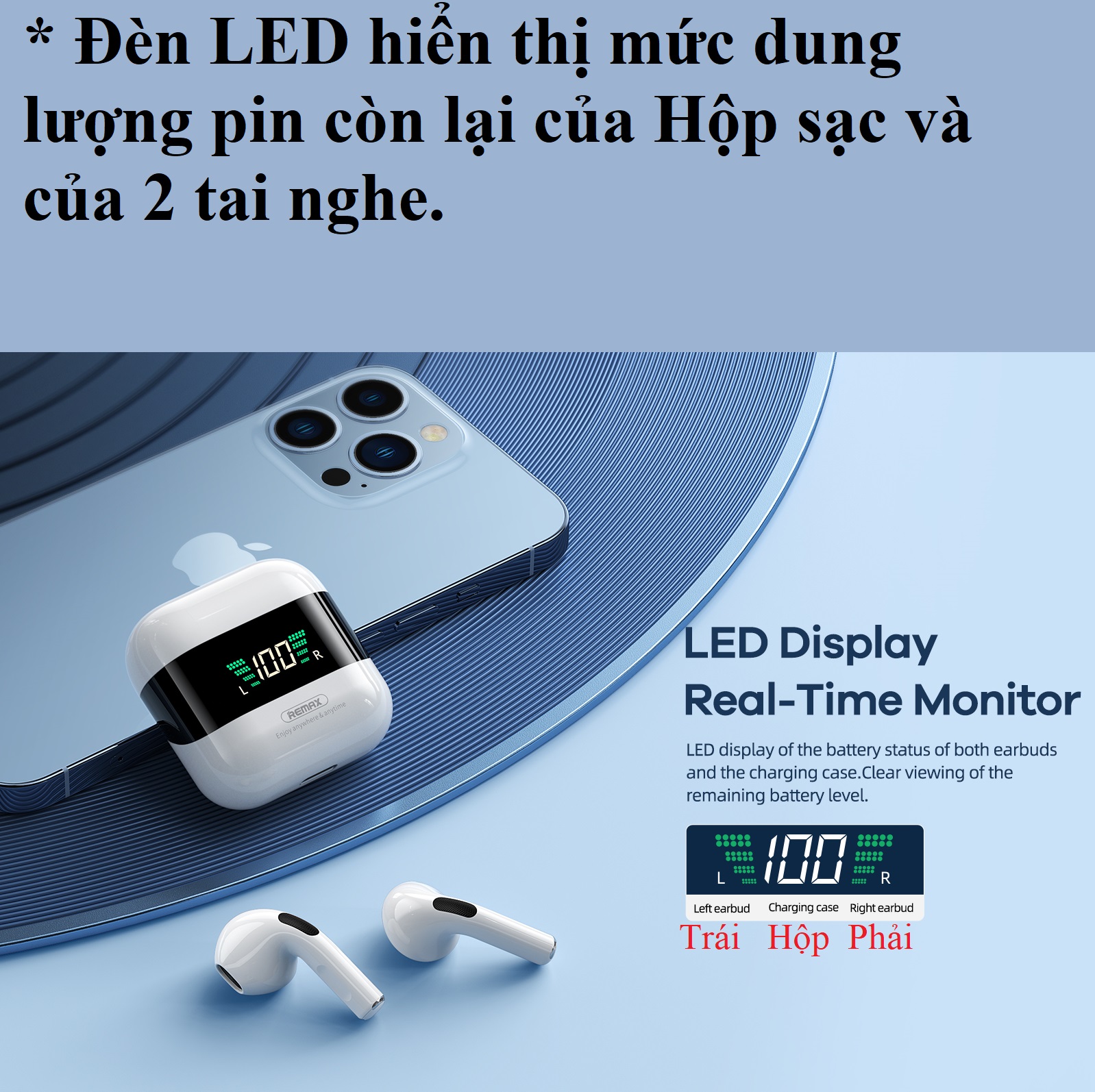 Tai nghe không dây Bluetooth V5.1 LED hiển thị pin Remax TWS-10Plus _ Hàng chính hãng