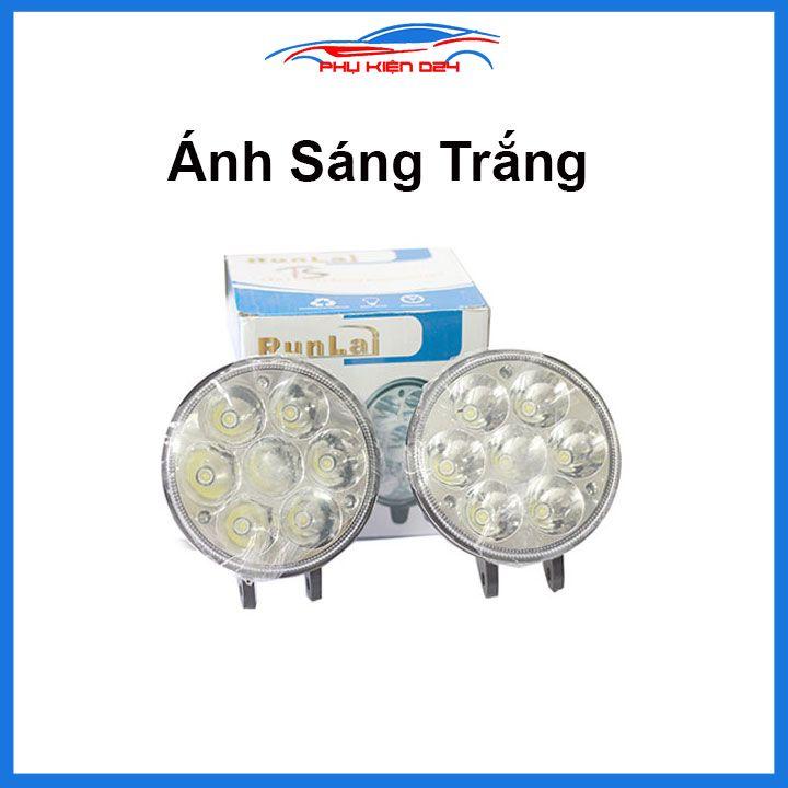 Bộ 2 đèn trợ sáng runlai 7 mắt tròn 11cm cho xe máy ô tô máy xúc máy công trình dùng điện 12/24V