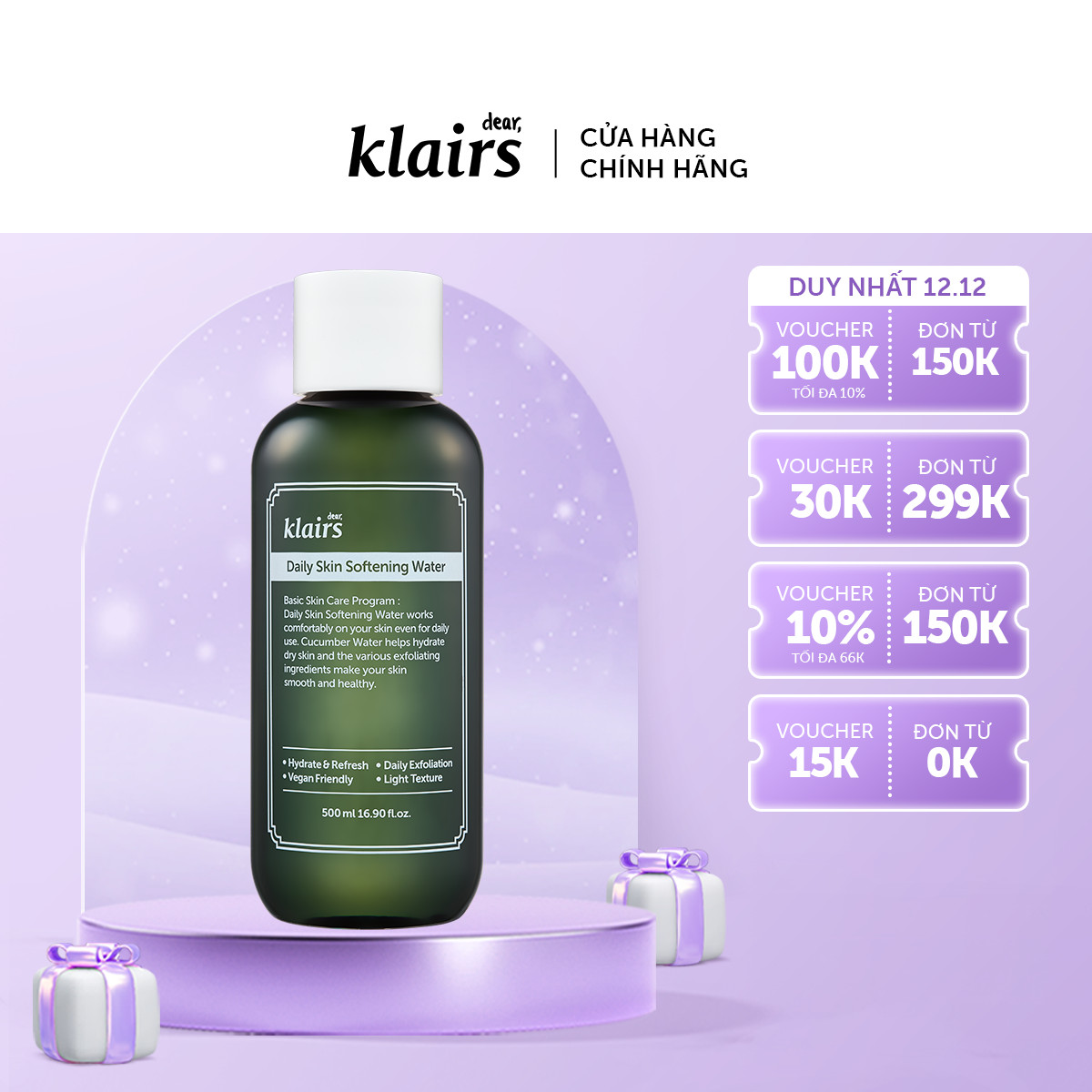 Nước hoa hồng Dear, Klairs Daily Skin Softening Water 500 ml