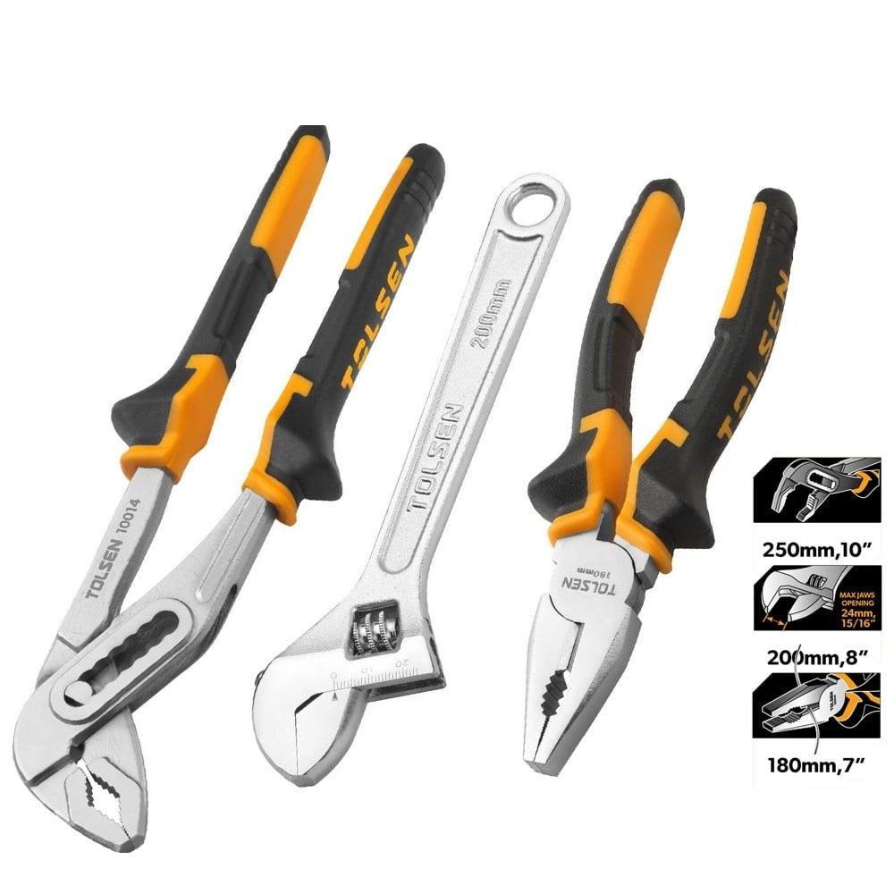 BỘ DỤNG CỤ 3 MÓN KỀM RĂNG KỀM MỎ QUẠ MỎ LẾT CÁN TRƠN TOLSEN 10403 - HÀNG CHÍNH HÃNG