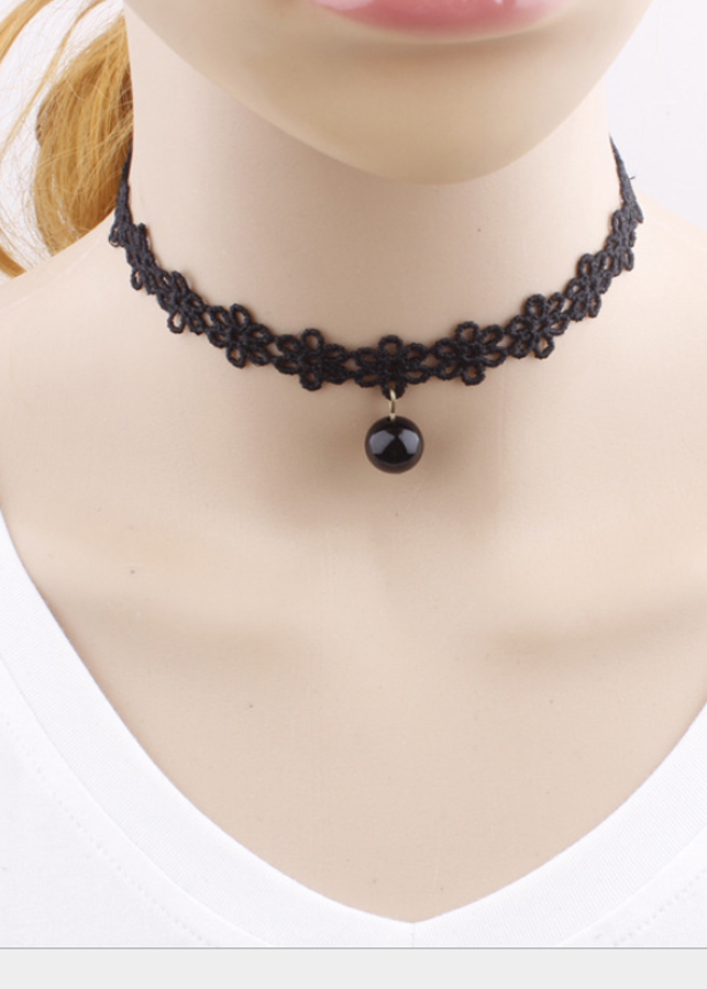 Vòng cổ choker tattoo hoa lỗ đính hạt đen V52 thời trang