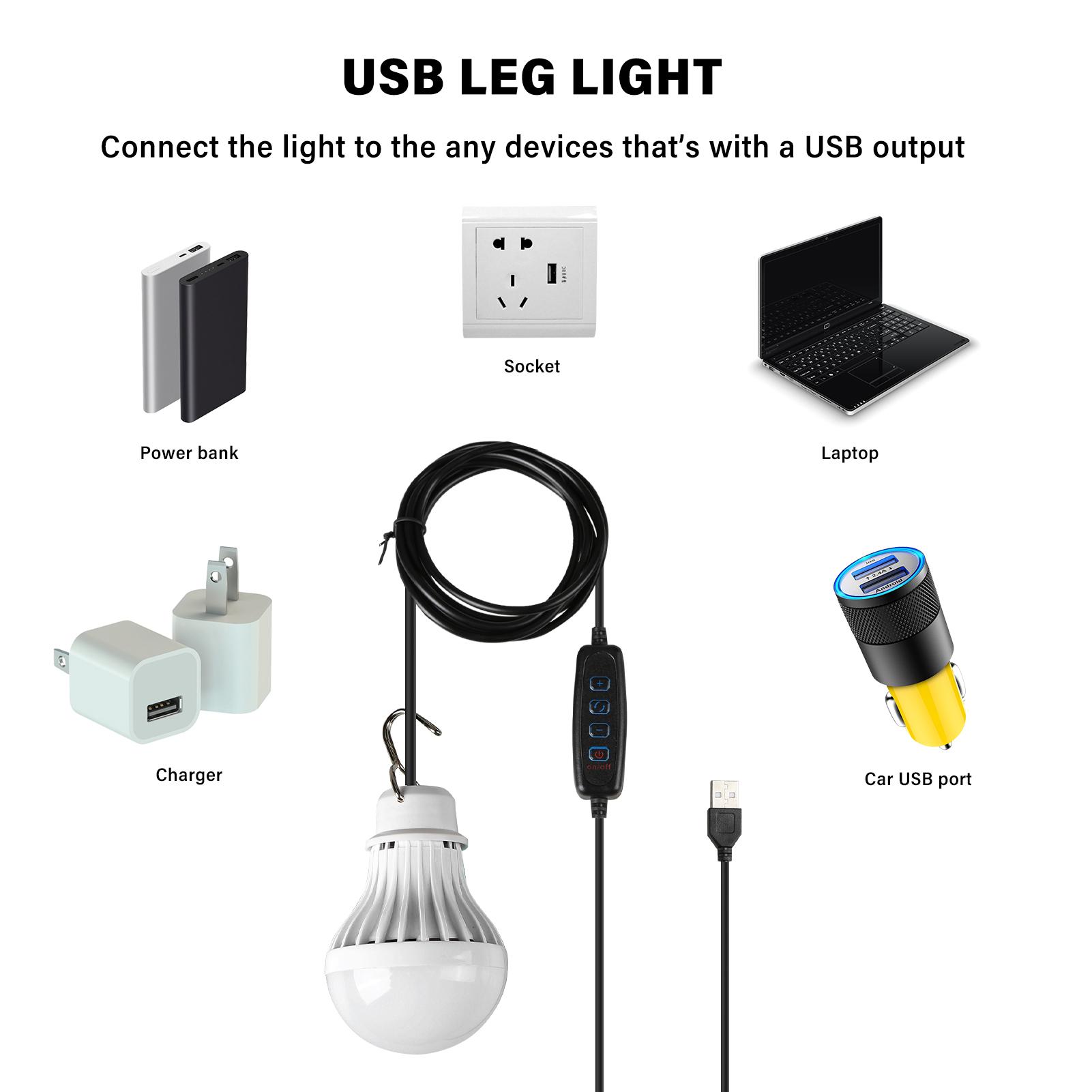 Đèn LED USB ngoài trời Ánh sáng ấm / trắng / trắng ấm có thể điều chỉnh độ sáng có móc treo đi bộ, đi cắm trại