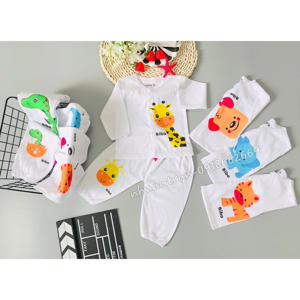 Bộ dài tay bé trai/bé gái,combo 5 bộ 100% cotton size 3-14kg - Sét dài voi trắng