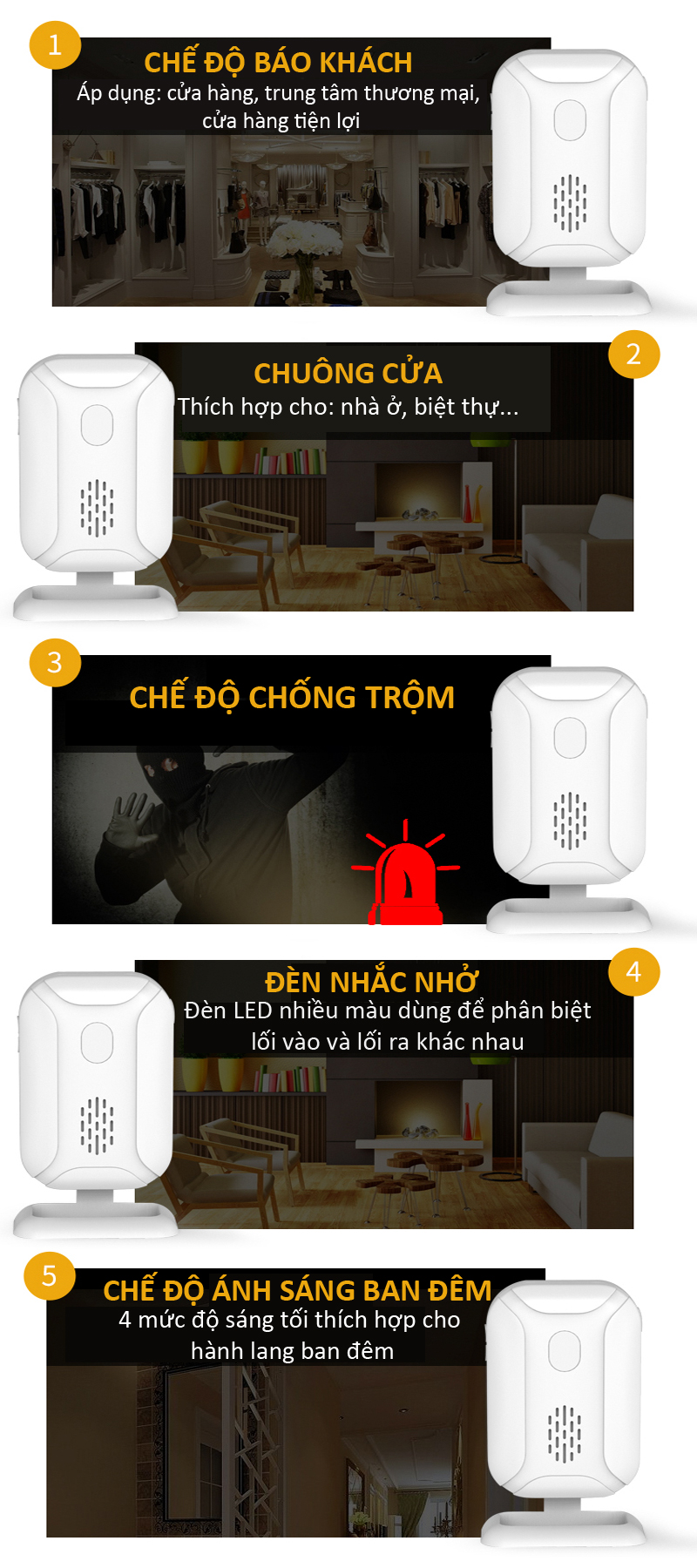 Chuông Báo Khách Cửa Hàng, Báo Động Chống Trộm Cảm Biến Chuyển Động Hồng Ngoại Không Dây CTFAST 03 - Lời Chào Báo Khách Ghé Thăm, Dọa Trộm Xâm Nhập