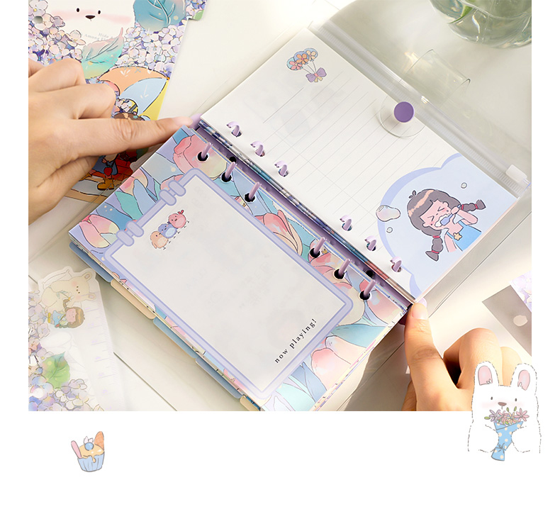 Set hộp quà tặng dễ thương kèm sổ tay sticker, washi, giấy note và móc khoá xinh