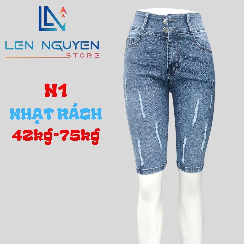N1_Quần jean nữ, ngố 5 tất, lưng cao, quần bò nữ dáng ôm, quần rin nữ có big size, cho 42kg đến 75kg,LEN NGUYEN STORE - Xám