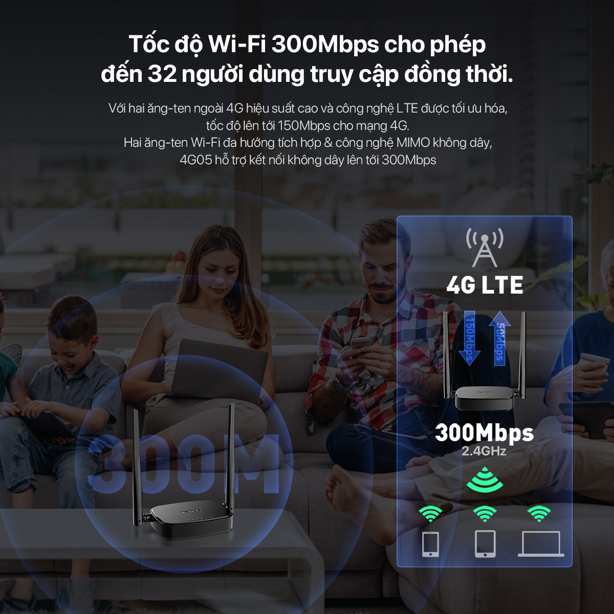 Tenda Bộ phát Wifi 2.4Ghz di động dùng sim 4G LTE 4G05 - Hàng chính hãng