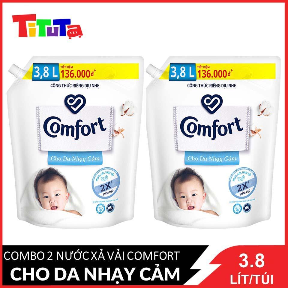 Combo 2 túi Nước xả vải Comfort [Trắng] Cho da nhạy cảm túi khổng lồ 3.8L X2