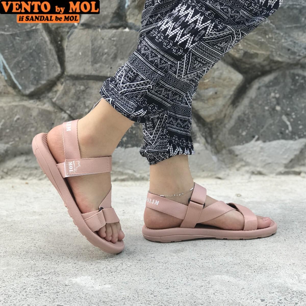 Giày sandal unisex nam nữ quai chéo vải dù đế mõng Slim có quai hậu cố định hiệu MOL mang đi học du lịch MS1166P