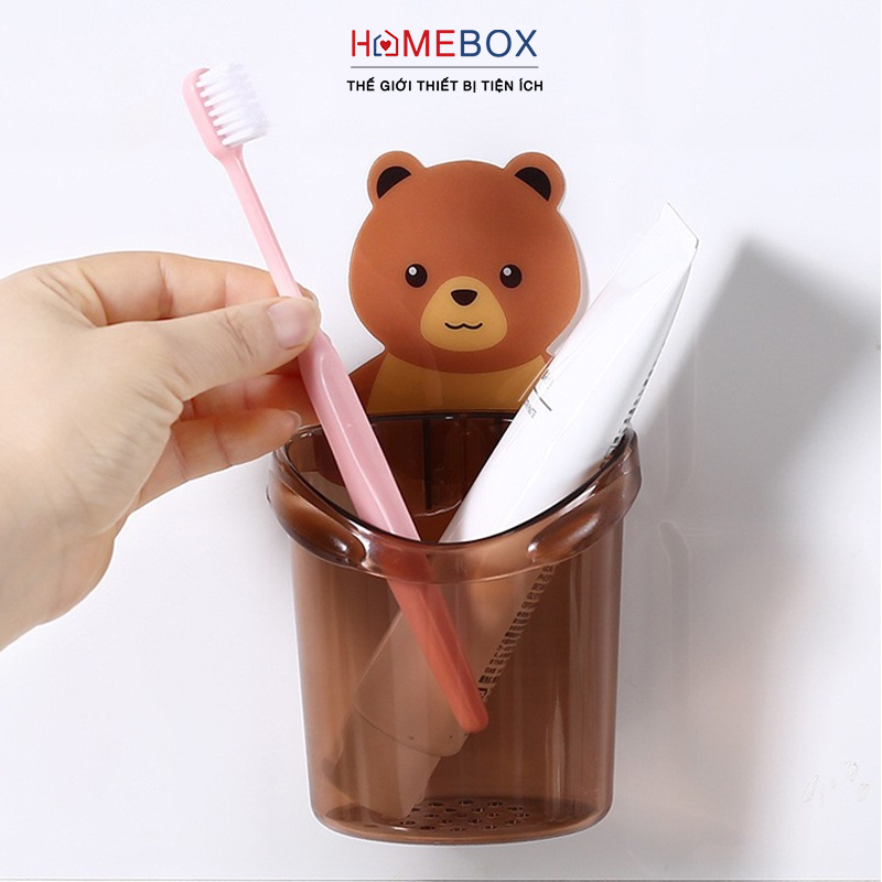 Cốc Gấu Dán Tường Để Bàn Chải Đánh Răng Hình Gấu Có Lỗ Thoát Nước Tiện Lợi - Hàng chính hãng