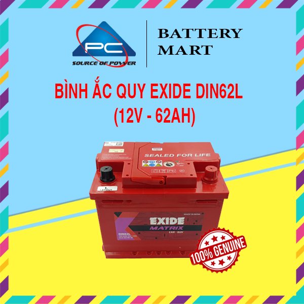 Bình Ắc Quy EXIDE DIN62L 12V-62Ah