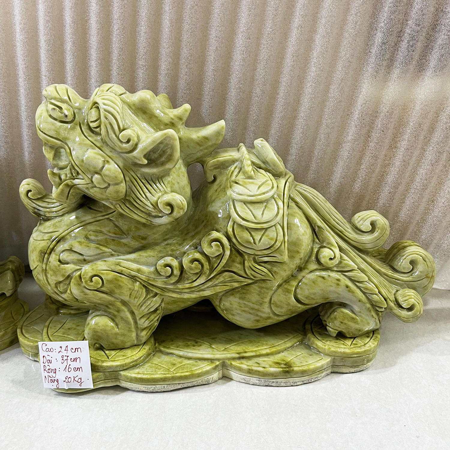 Cặp Đôi Tỳ Hưu Đứng Đá Ngọc Serpentine Xanh - 30 Cm - Mx