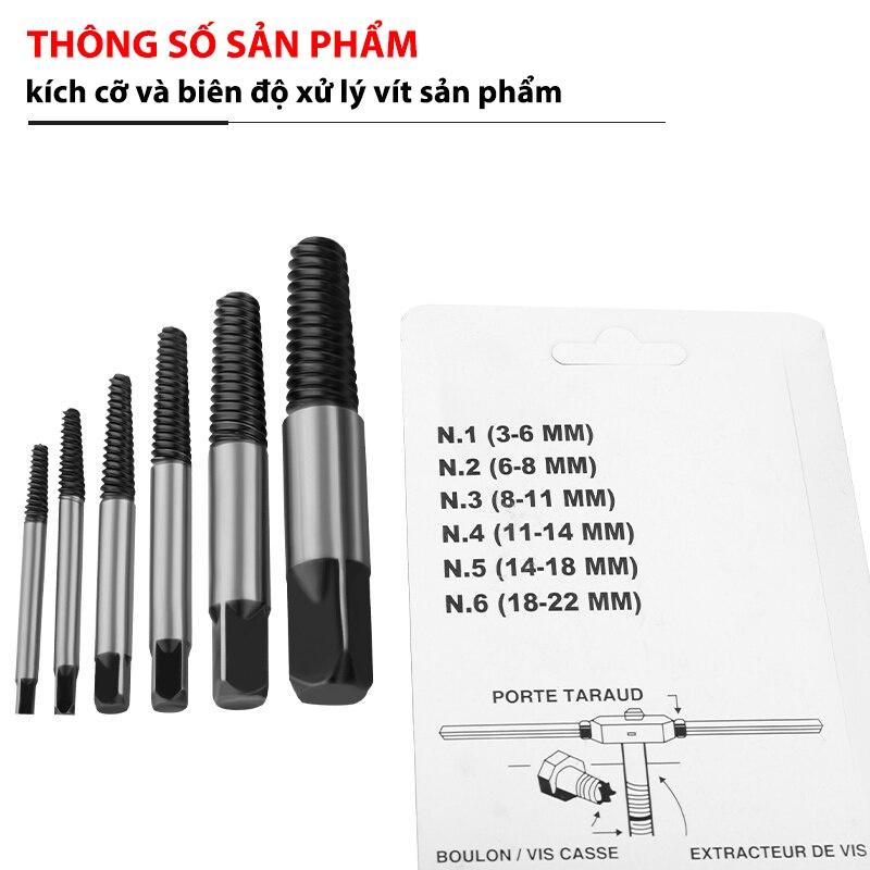 Bộ 6 đầu vặn vít gãy 3-22mm tháo ốc gãy lấy vít gãy-K1764