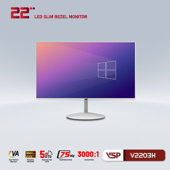 MÀN HÌNH PHẲNG VSP 22INCH TRÀN VIỀN V2203H (FullHD, 75Hz, HDMI, VGA) - HN - HÀNG CHÍNH HÃNG