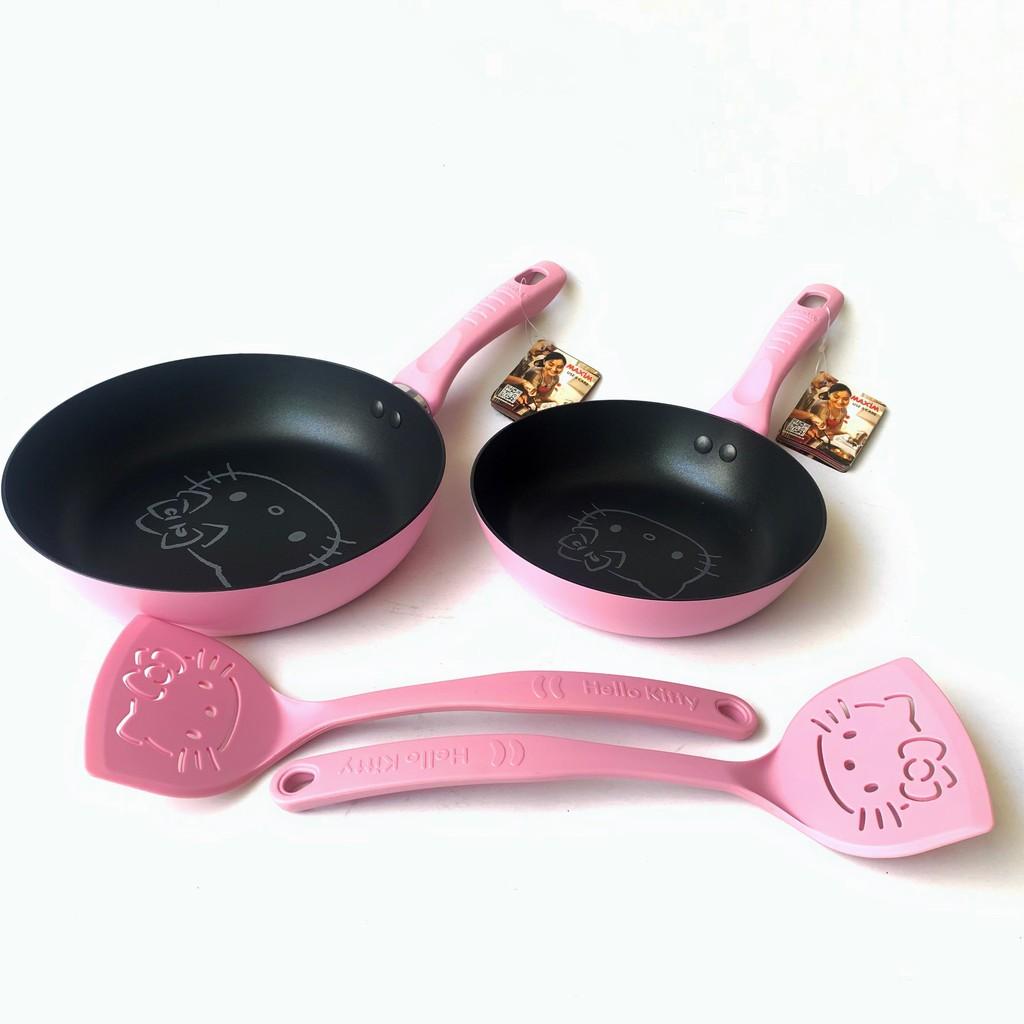 Chảo chống dính nhập khẩu cao cấp Hello Kitty màu đỏ/ hồng size 20cm, 22cm, 24 cm