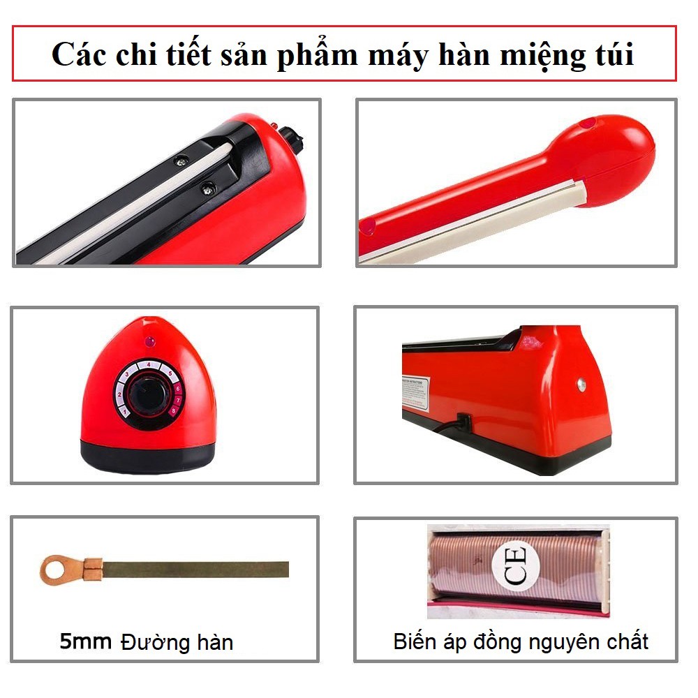 Máy Hàn Miệng Túi Dập Tay đường hàn 20-30cm2-5mm KHÔNG KÉN TÚI; túi zip bạc, craft, lọc trà, tự động ngắt khi đủ nhiệt