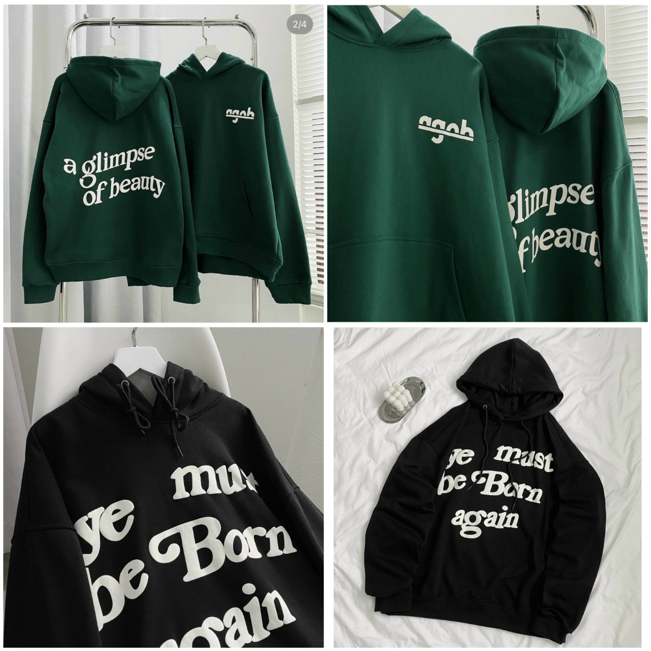 Áo Hoodie In Chữ YE MUST BE BORN AGAIN - AGOB - Khoác Nỉ Nam Nữ Có Nón Mũ Chống Nắng - Thu Đông