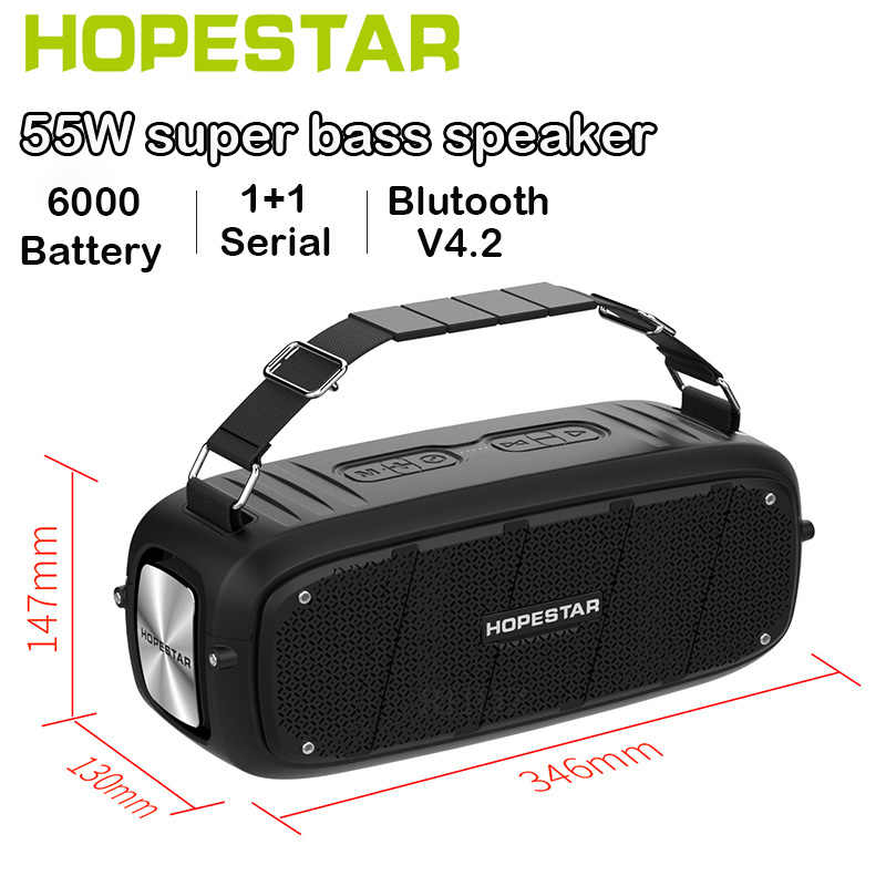 Loa bluetooth di động Hopestar A20 - Loa siêu bass, màng rung cộng hưởng - Tặng kèm 1 micro không dây - Công suất 55W, Bluetooth 4.2 - Tính năng TWS (True Wireless Stereo) - Nghe nhạc âm thanh boombox cực mạnh - Hàng nhập khẩu