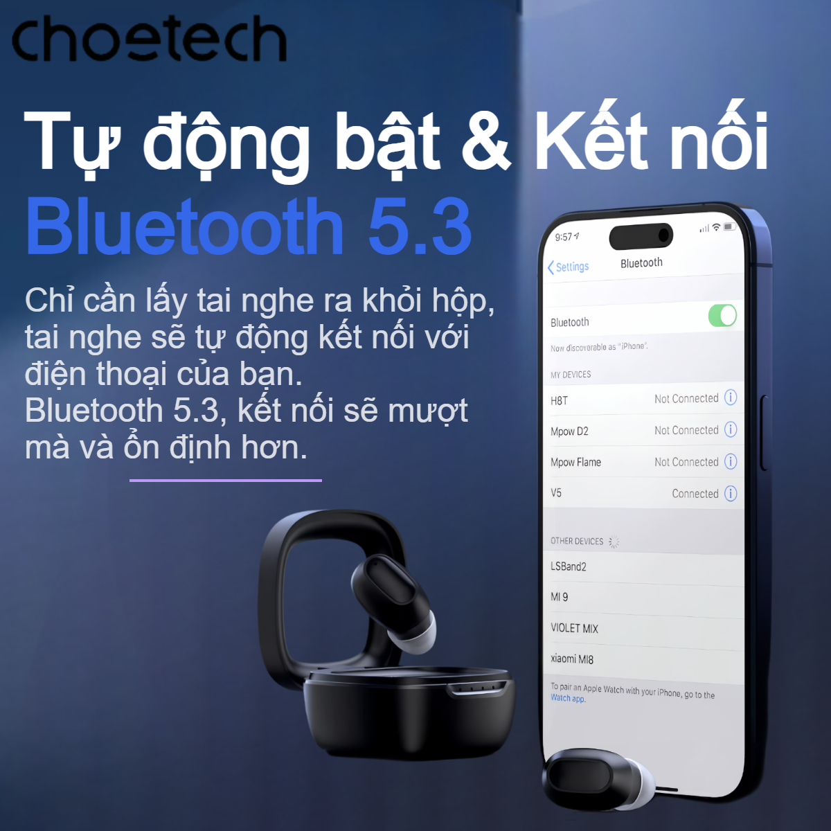 Tai Nghe Không Dây Choetech BH-T23 TWS True Wireless Earbuds- Hàng chính hãng