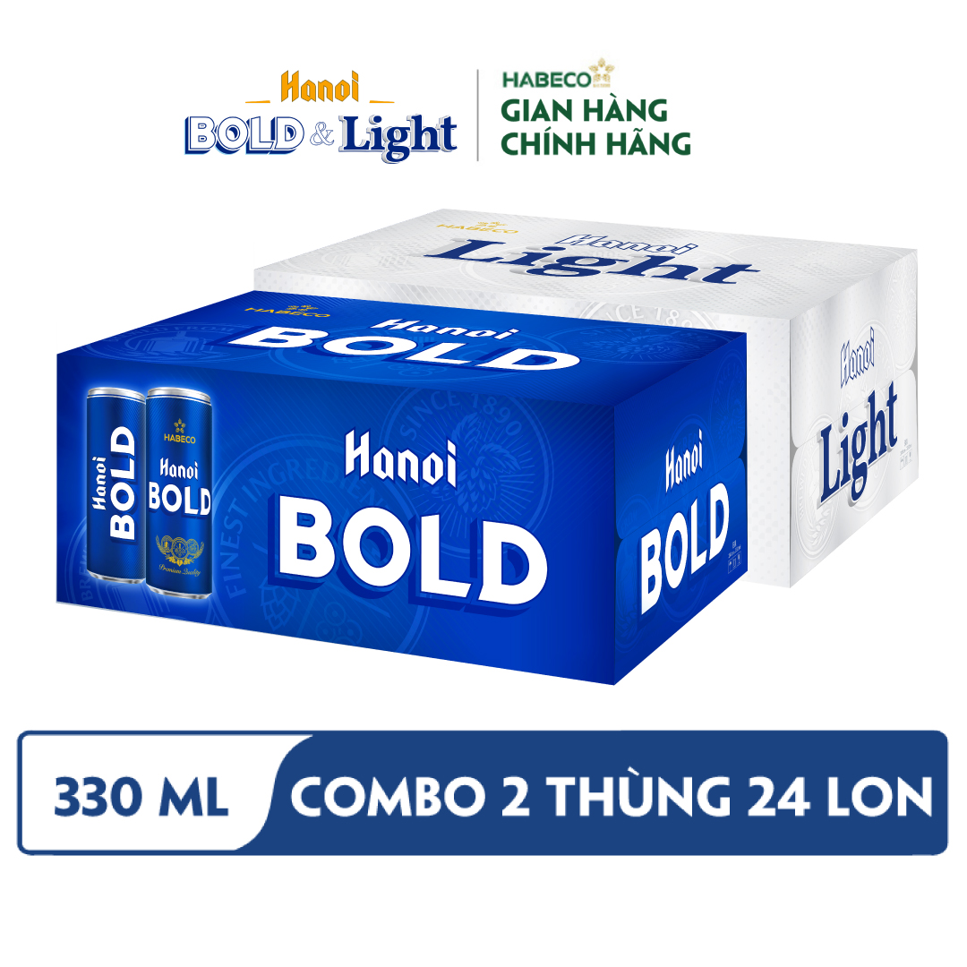 Combo 2 Thùng Bia Hanoi BOLD & LIGHT - Thùng 24 lon 330ml