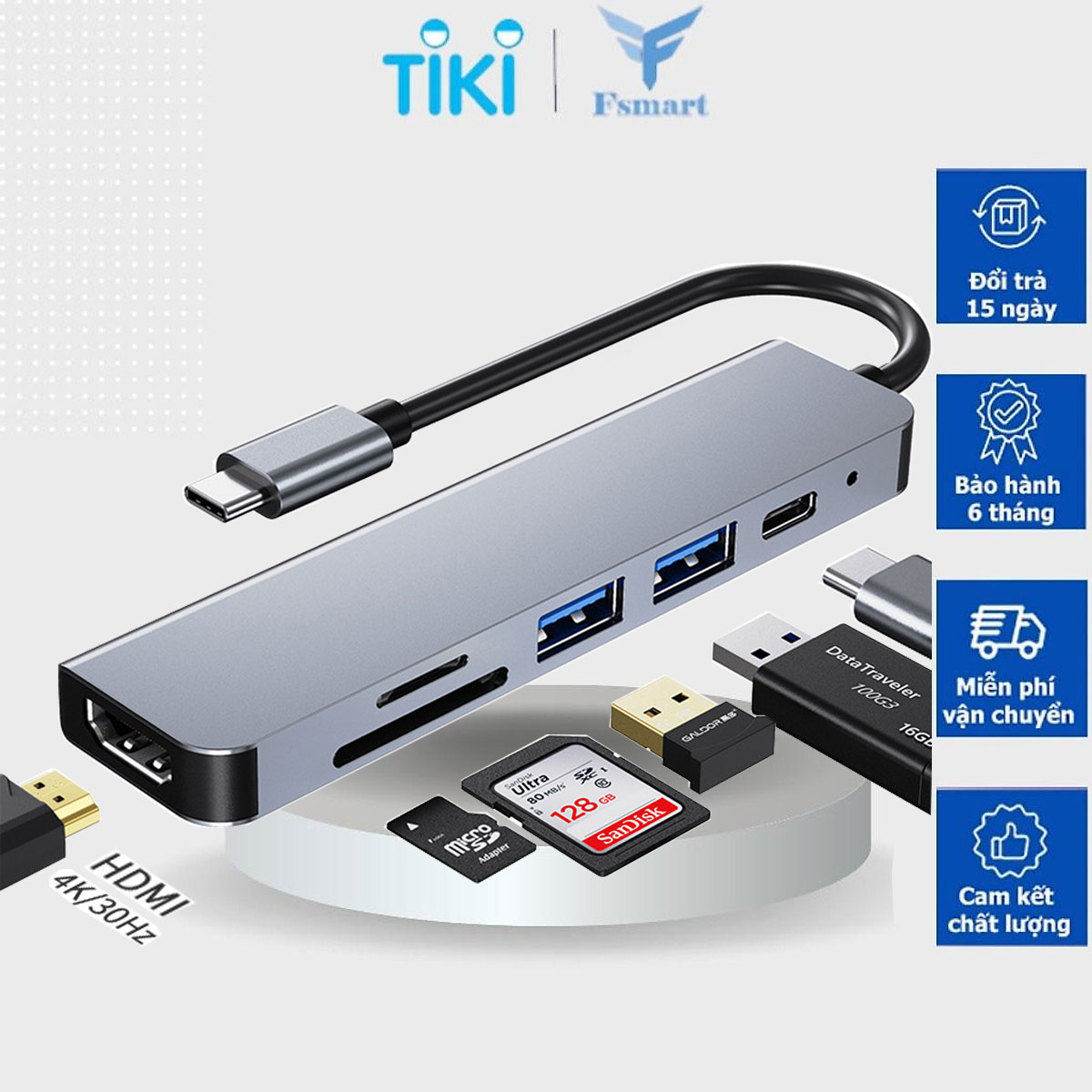 Hub Chuyển Đổi USB TypeC 6 Trong 1 SeaSy BYL-2010, Cổng Chuyển Đổi TypeC to HDMI, 1 Cổng HDMI 4k, 2 Cổng USB, 1 Cổng Sạc PD, 2 Khe Thẻ Nhớ SD/TF, Kết Nối Hầu Hết Thiết Bị, Dùng Cho Macbook/Ipad/Surface/Laptop/Điện Thoại/Nintendo Switch – Hàng Chính Hãng