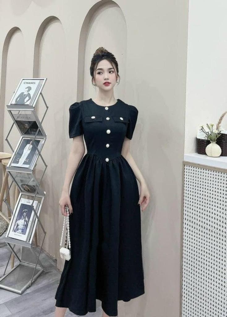 ĐẦM XÒE CỔ TRÒN PHỐI NÚT 13588