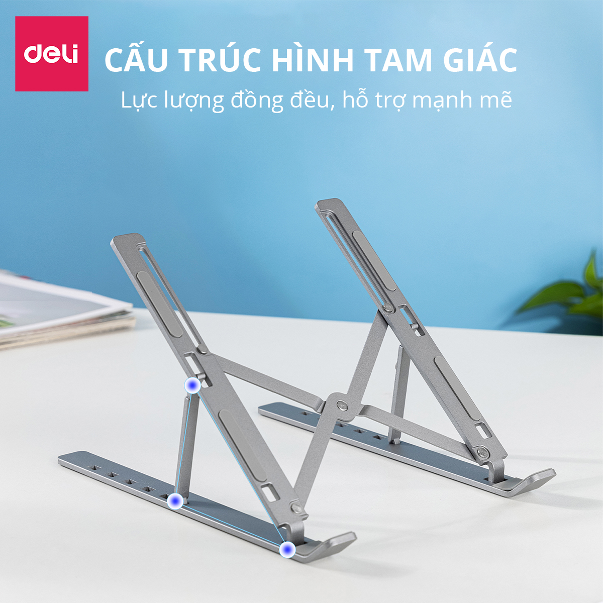 Giá Đỡ Laptop Hợp Kim Nhôm Cao Cấp Gấp Gọn Kèm Túi Đựng, Giúp Tản Nhiệt Laptop, Macbook, Ipad, Máy Tính Xách Tay Vị Trí Điều Chỉnh Nhiều Góc Độ Deli VS780 - Chống Mỏi Cổ, Vai, Gáy - Hàng Chính Hãng