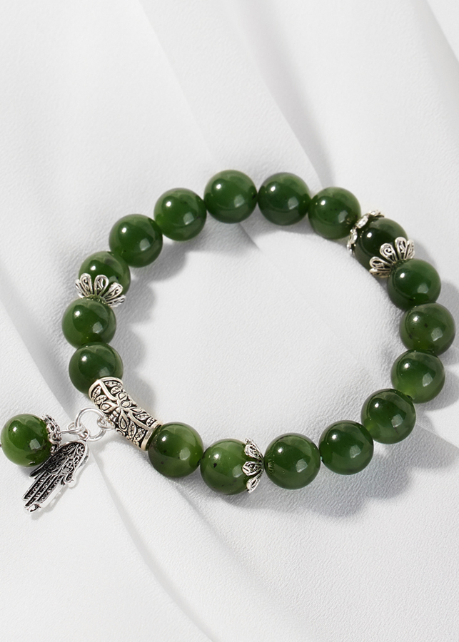 Vòng tay ngọc bích phối charm bạc Ngọc Quý Gemstone