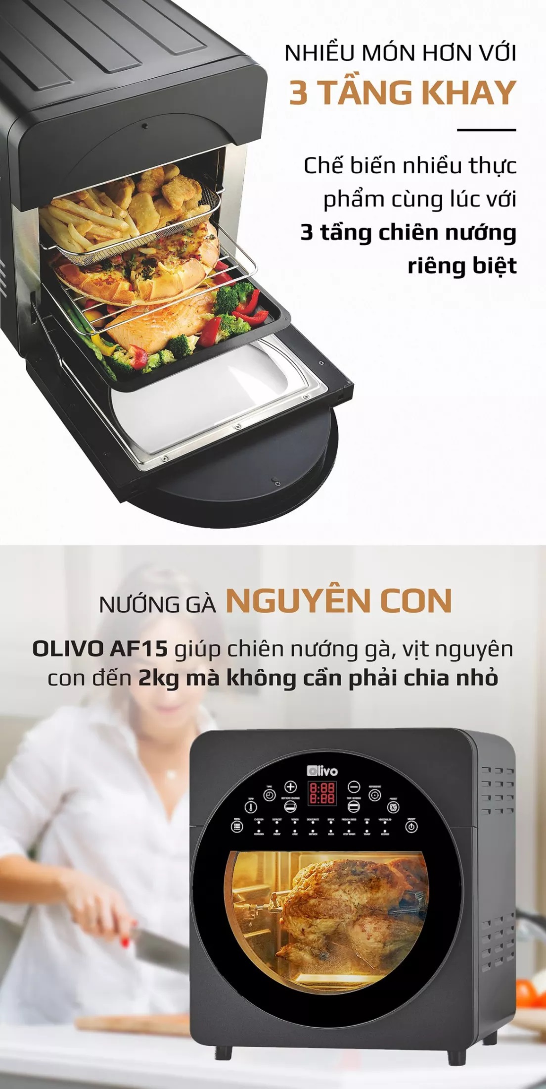 (HÀNG CHÍNH HÃNG) Nồi chiên không dầu Olivo AF15 - Thương hiệu Mỹ - 15 lít - 2.000W - BH 24 tháng