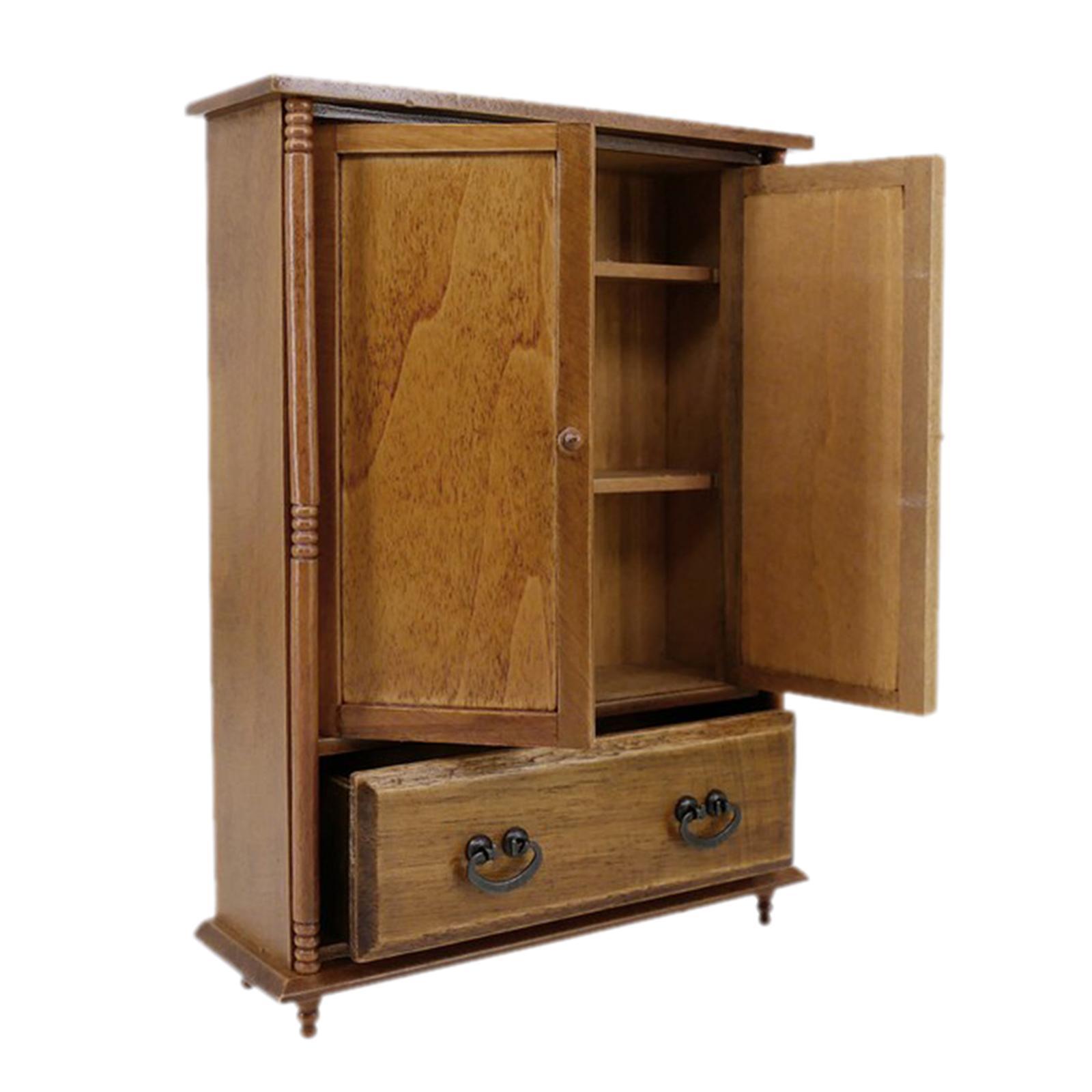 1:12 Vintage Wooden Wardrobe Dolls House Miniature Accessory