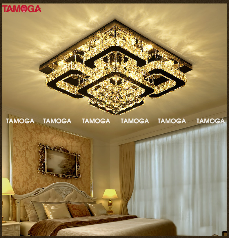 Đèn treo trần thả pha lê phòng khách TAMOGA LAZZYS 1051 Kích thước 600mmx600mm