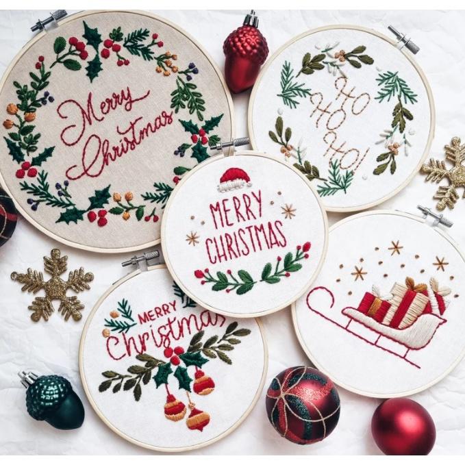 DIY NGUYÊN LIỆU THÊU TAY THỦ CÔNG KÈM KHUNG HOOP merry christmas - KIT THÊU TRANG TRÍ NOEL- BÁCH HÓA NA NA