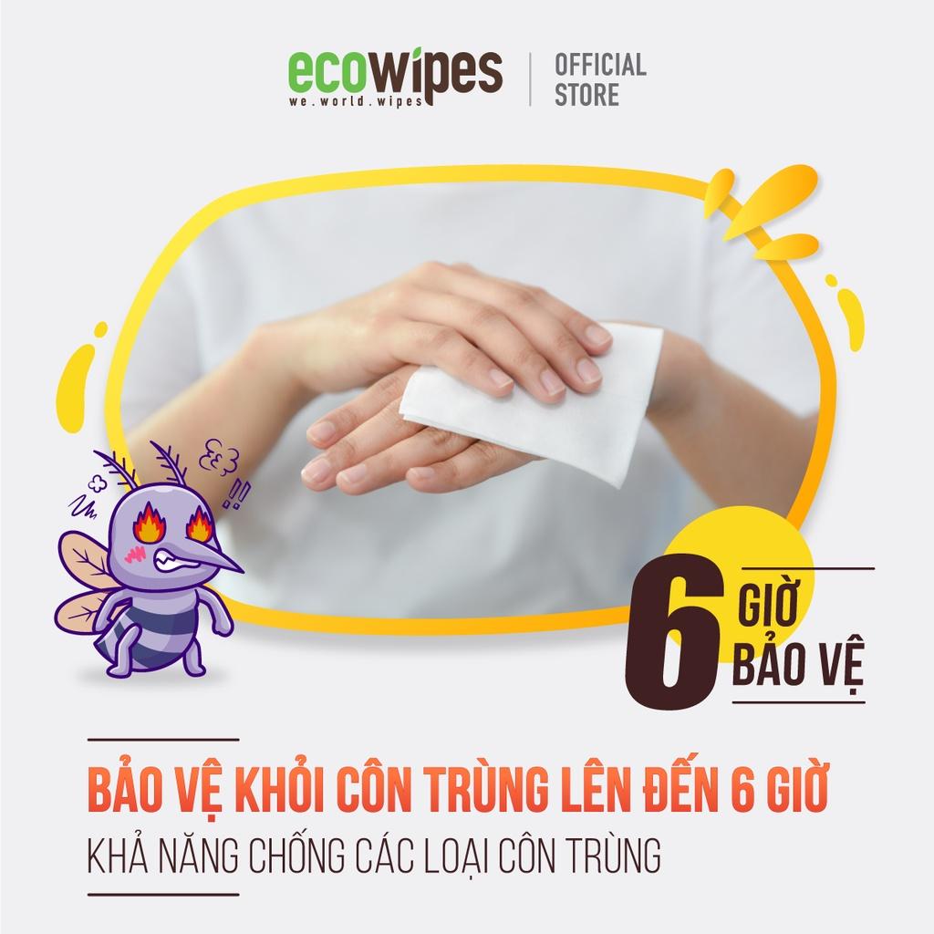 Combo 05 khăn giấy ướt chống muỗi Ecowipes - Mosquito Repellent Wipes an toàn cho bé từ 6 tháng tuổi thay thế tinh dầu đuổi muỗi đến 6h