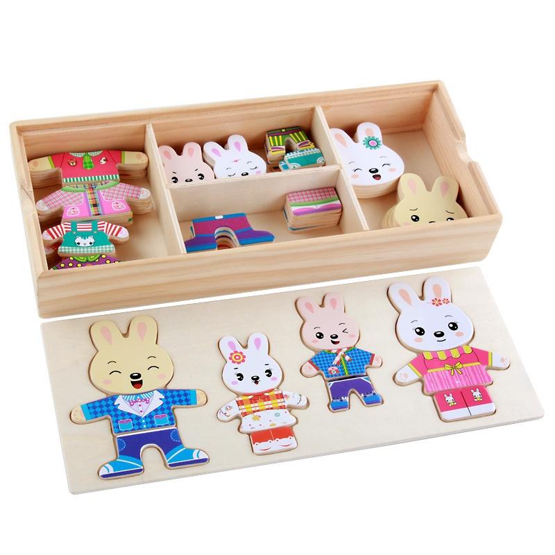 Hộp Ghép Hình Trang Phục Gia Đình Nhà Thỏ 4 Thành Viên