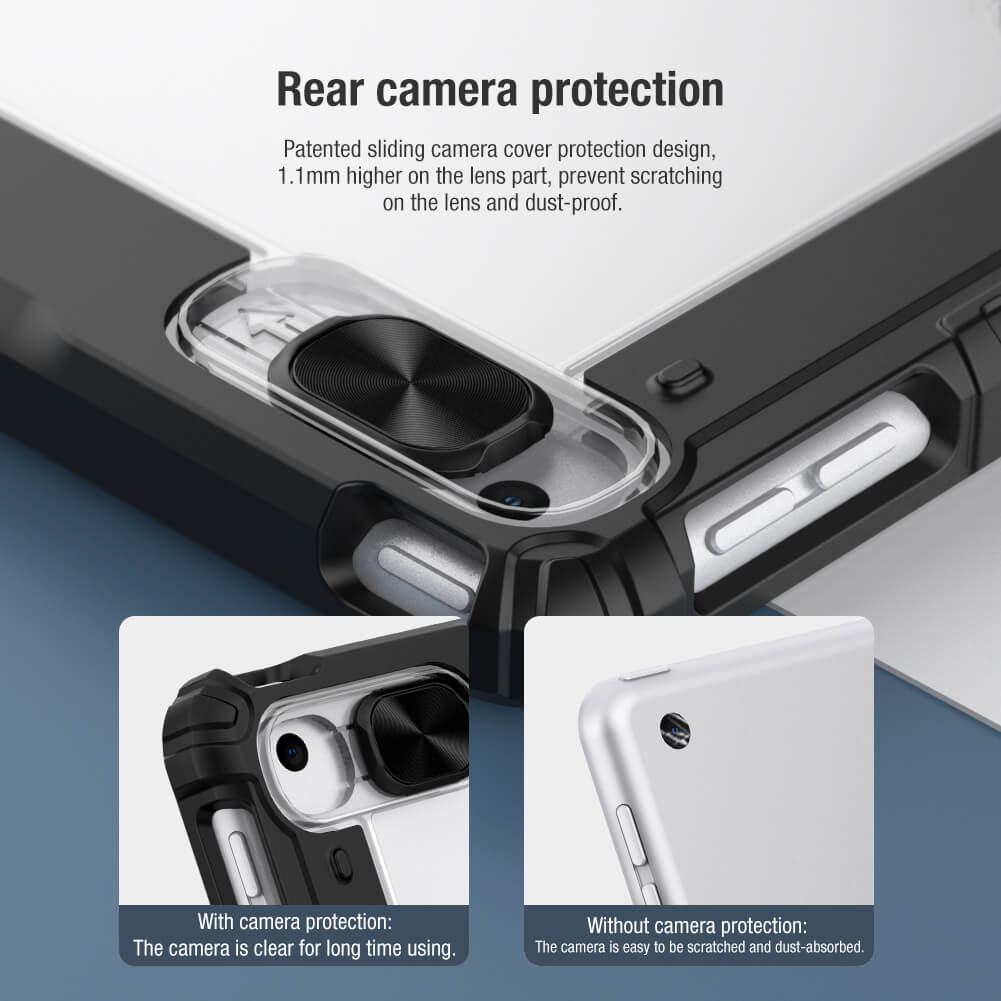 Bao da chống sốc bảo vệ camera cho iPad 10.2 (2019) / iPad 10.2 (2020) hiệu Nillkin Bumber Pro có ngăn đựng bút chống va đập, mặt lưng show Logo táo, cơ chế smartsleep, nắp bảo vệ Camera 1.1mm - hàng chính hãng