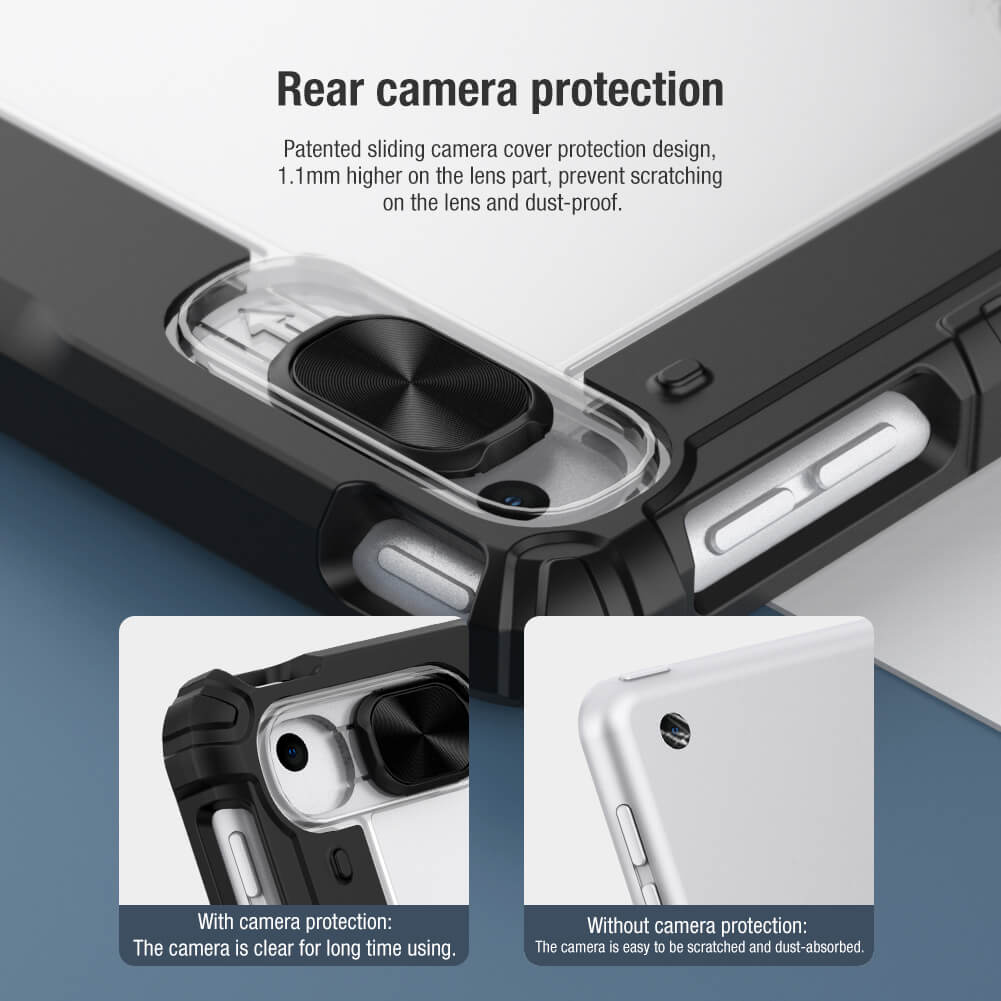Bao da chống sốc bảo vệ camera cho iPad 10.2 / iPad 10.2 hiệu Nillkin Bumber Pro có ngăn đựng bút chống va đập, mặt lưng show Logo táo, cơ chế smartsleep, nắp bảo vệ Camera 1.1mm - hàng chính hãng