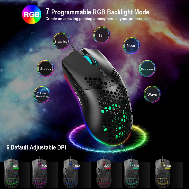 Chuột Led RGB 6400 DPI Gaming Mouse HXSJ - Hàng nhập khẩu