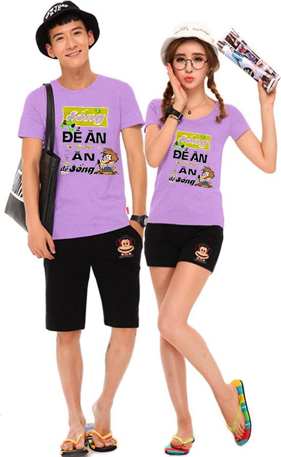 Bộ Áo Thun Đôi Nam Nữ Sống Để Ăn Hay Ăn Để Sống Màu Tím - L - XXL
