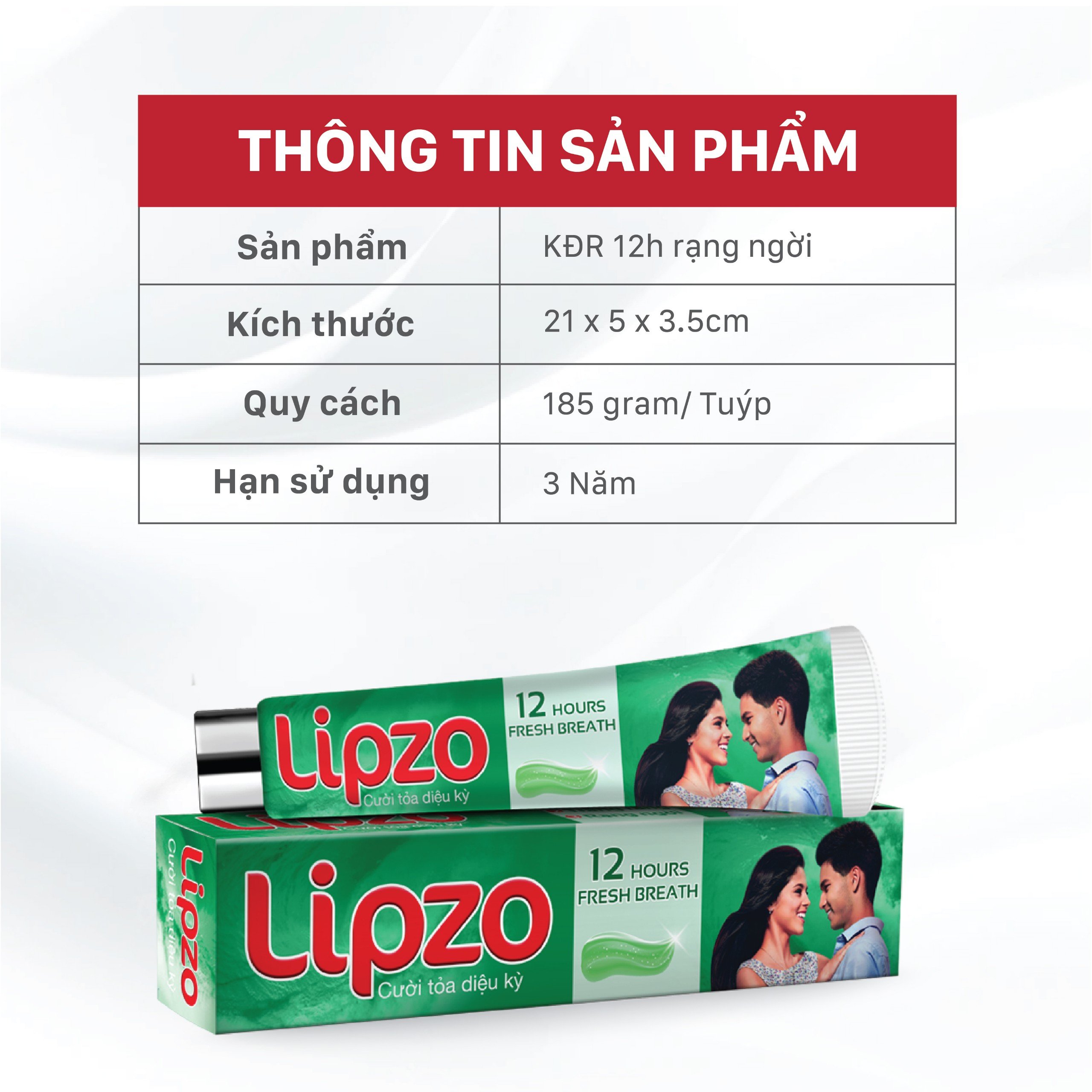 Kem Đánh Răng Lipzo 12 Giờ Rạng Ngời 185g Bảo Vệ Răng Khỏi Vi Khuẩn Gây Sâu Răng Và  Hôi Miệng