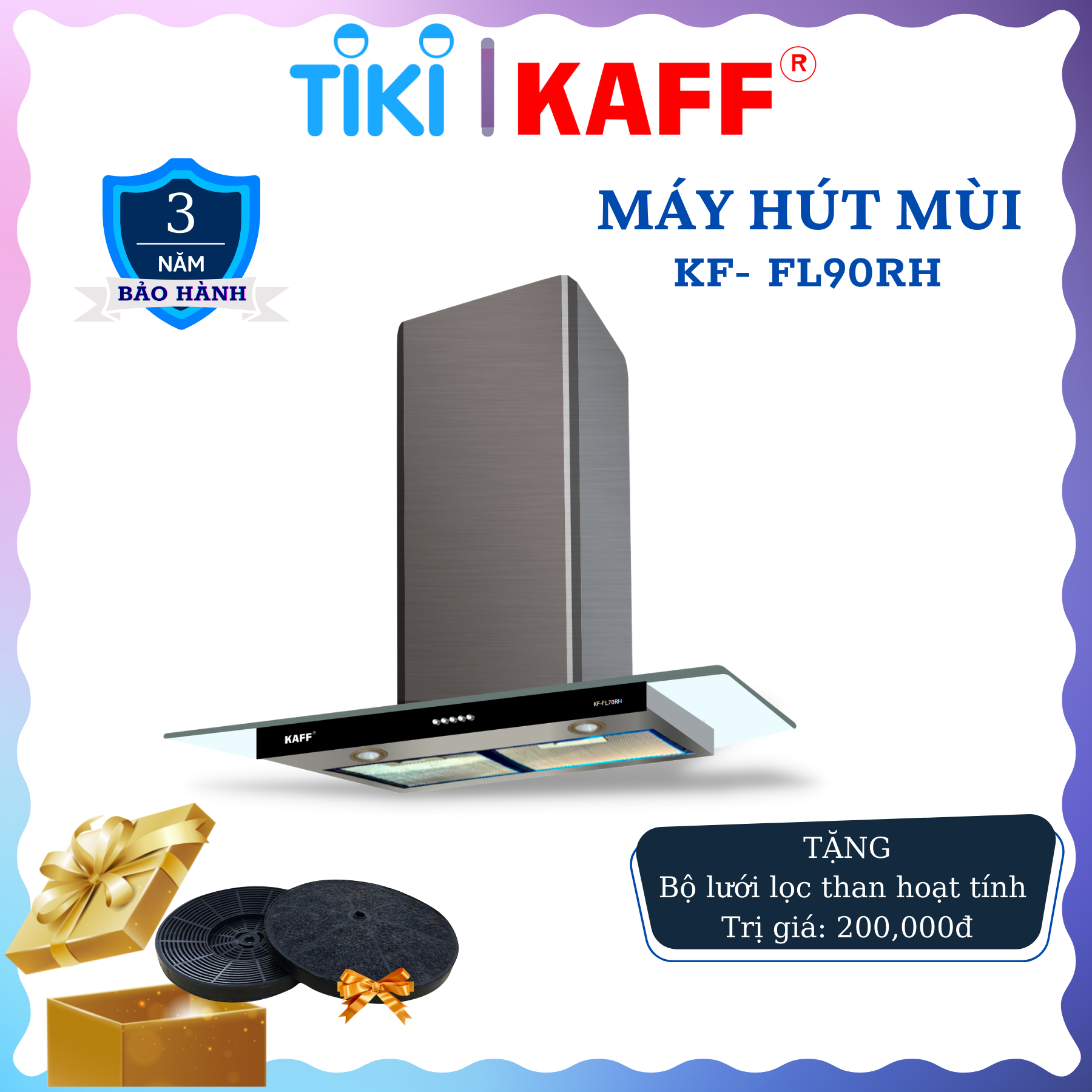 Máy hút mùi toa kính 900mm KAFF KF_FL90RH Tặng bộ lọc than thay thế _ Hàng Chính Hãng